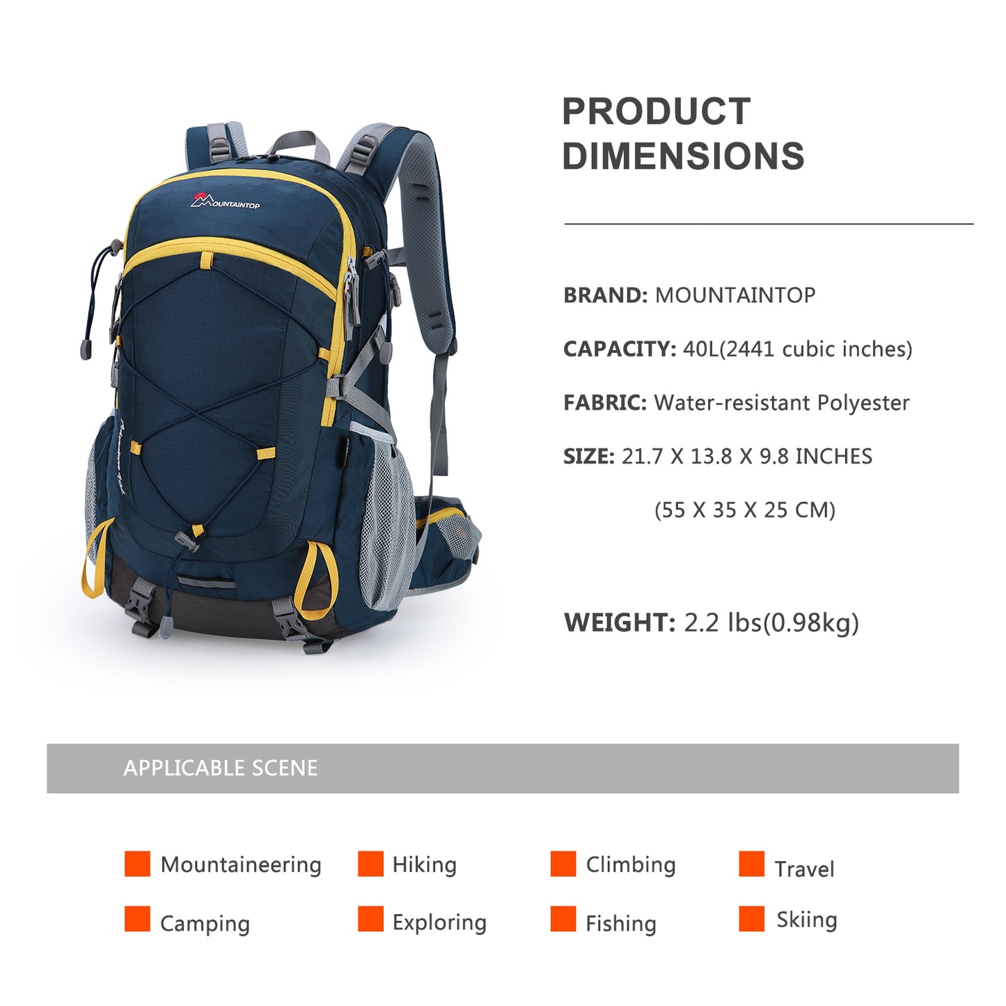 40L Hiking Backpack with Rain Covers and YKK Zippers for Backpacking, Camping, Cycling and Traveling