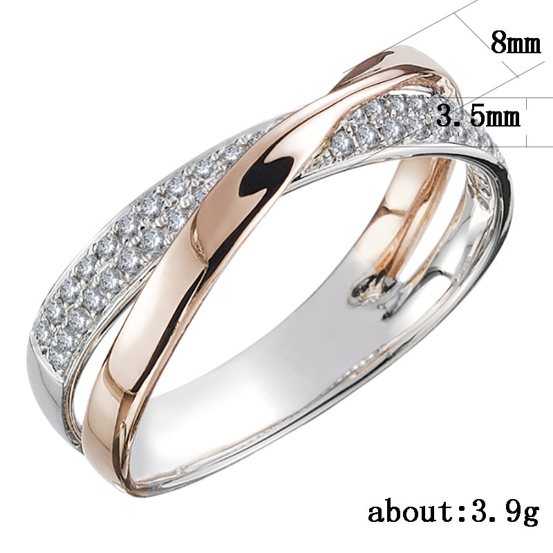 Two Tone X Shape Cross Ring for Women Wedding Trendy Jewelry