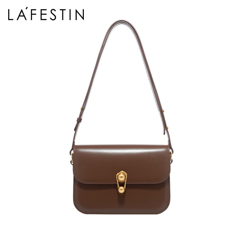 LA FESTIN Women Brand New Fashion Underarm Shoulder Cross-body Small Square Tote Bags Niche Designer Split Leather