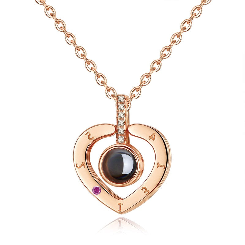 Round/Heart Pendant Necklace for Women with 100 Language "I LOVE YOU"