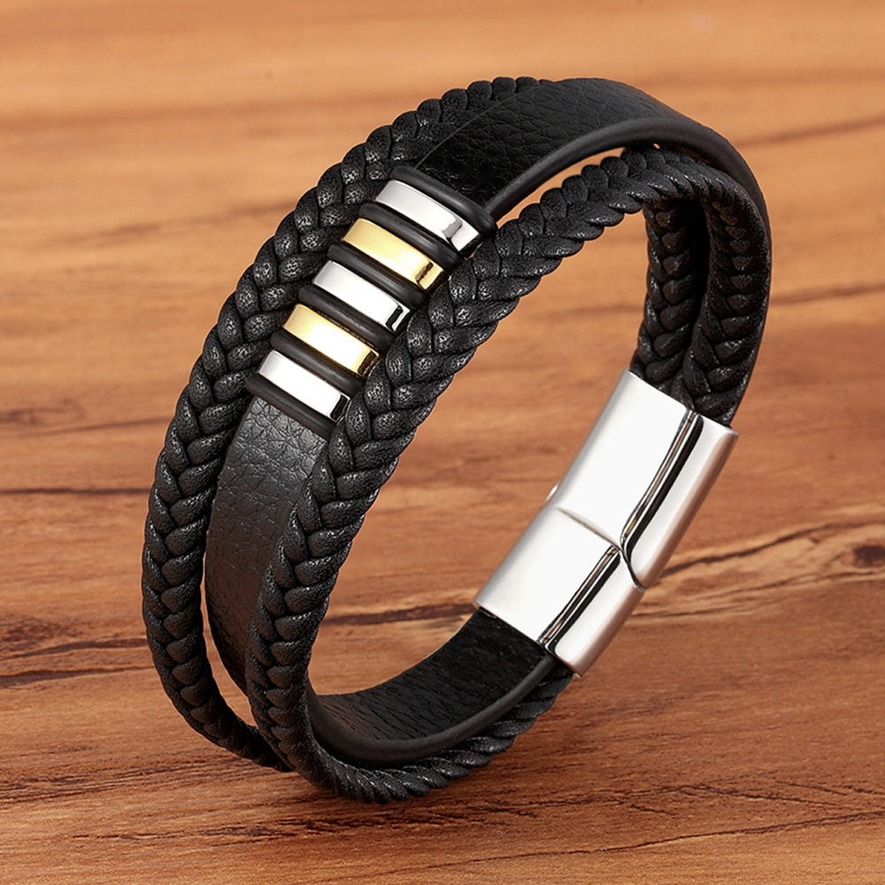 Black Punk Style Design Leather Bracelet for Men