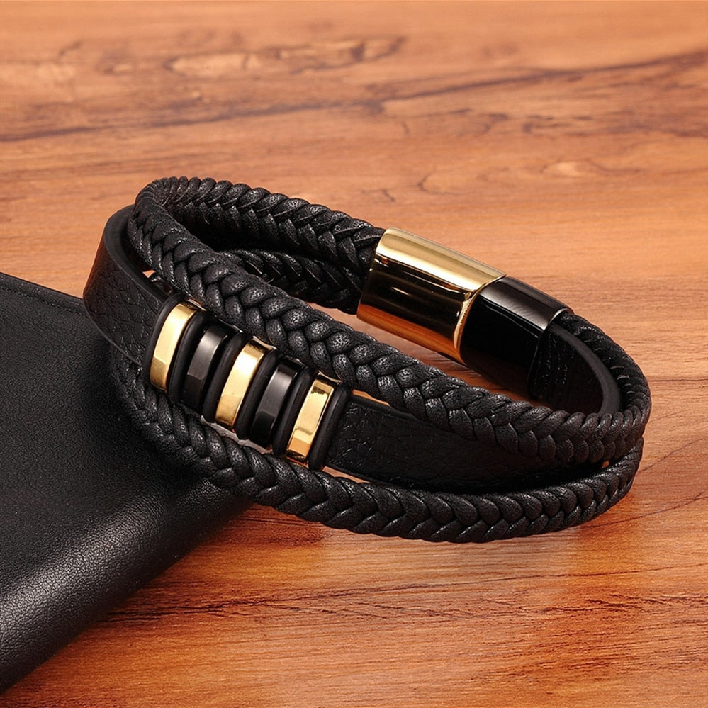 Black Punk Style Design Leather Bracelet for Men