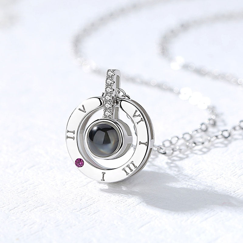 Round/Heart Pendant Necklace for Women with 100 Language "I LOVE YOU"