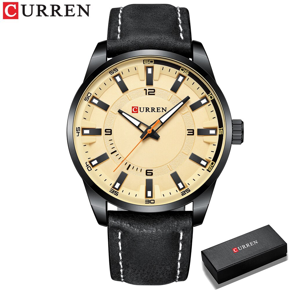 Fashion Brand Watch for Men Leather Strap Quartz Wristwatch
