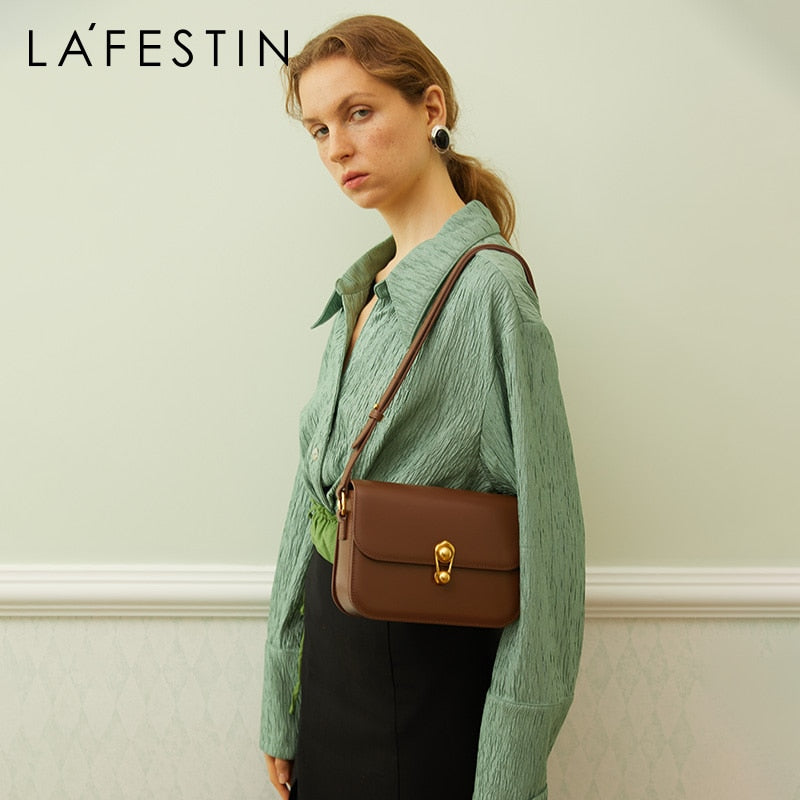 LA FESTIN Women Brand New Fashion Underarm Shoulder Cross-body Small Square Tote Bags Niche Designer Split Leather