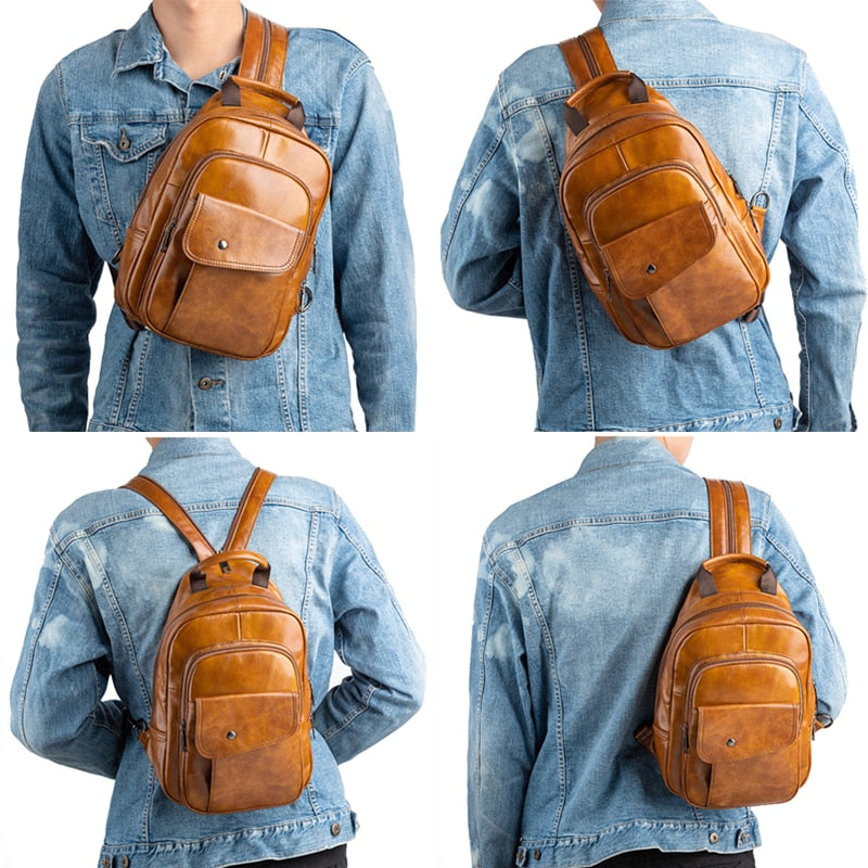 Men's Retro Genuine Leather  Backpack