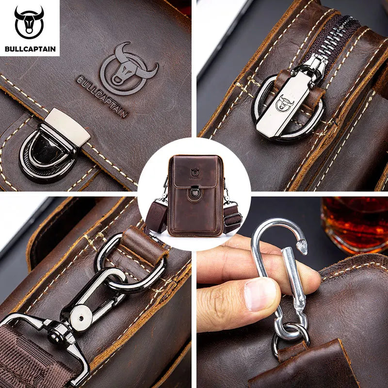 BULLCAPTAIN Crazy Horse Leather Men's Small Chest Shoulder Belt Bag