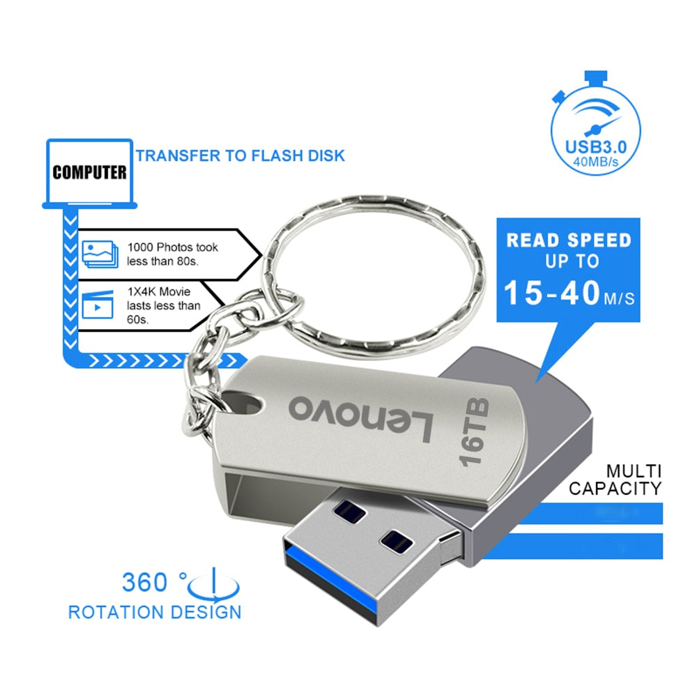 Lenovo USB 3.0 Pendrive 16TB High Speed Flash Metal Pen Drive