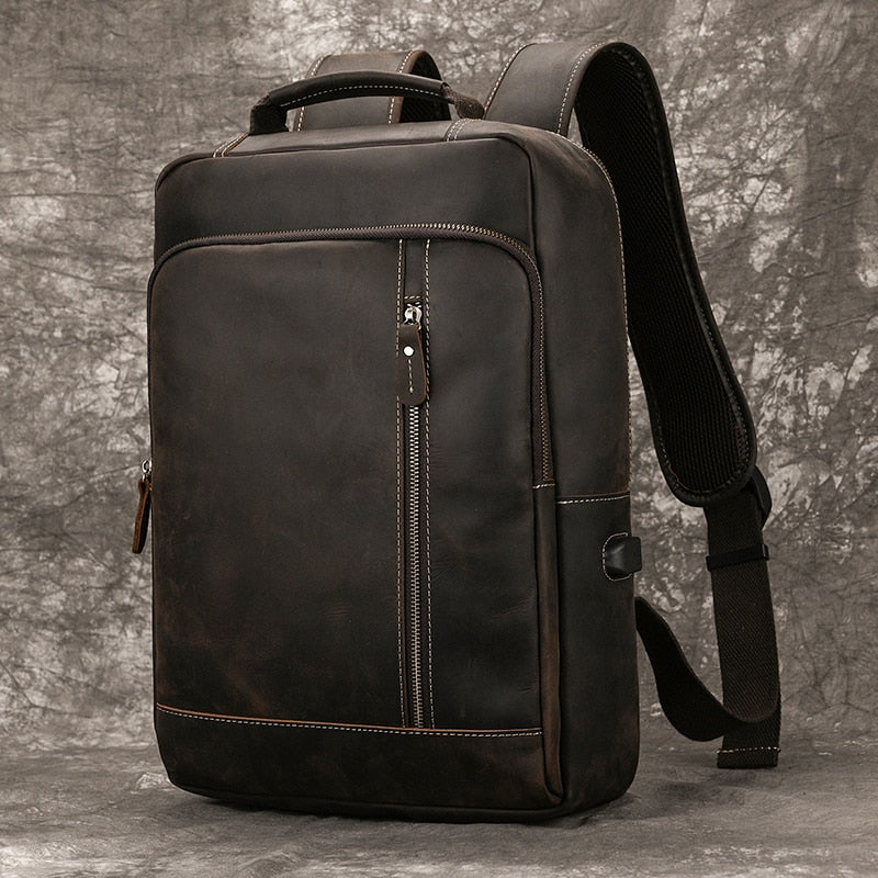 Men's Leather Backpack 15.6" Laptop Large Capacity Travel Backpack