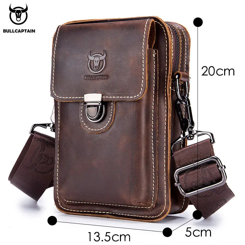 BULLCAPTAIN Crazy Horse Leather Men's Small Chest Shoulder Belt Bag