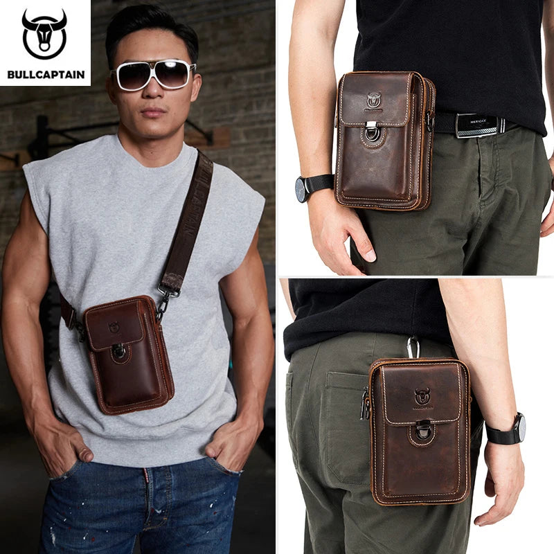 BULLCAPTAIN Crazy Horse Leather Men's Small Chest Shoulder Belt Bag