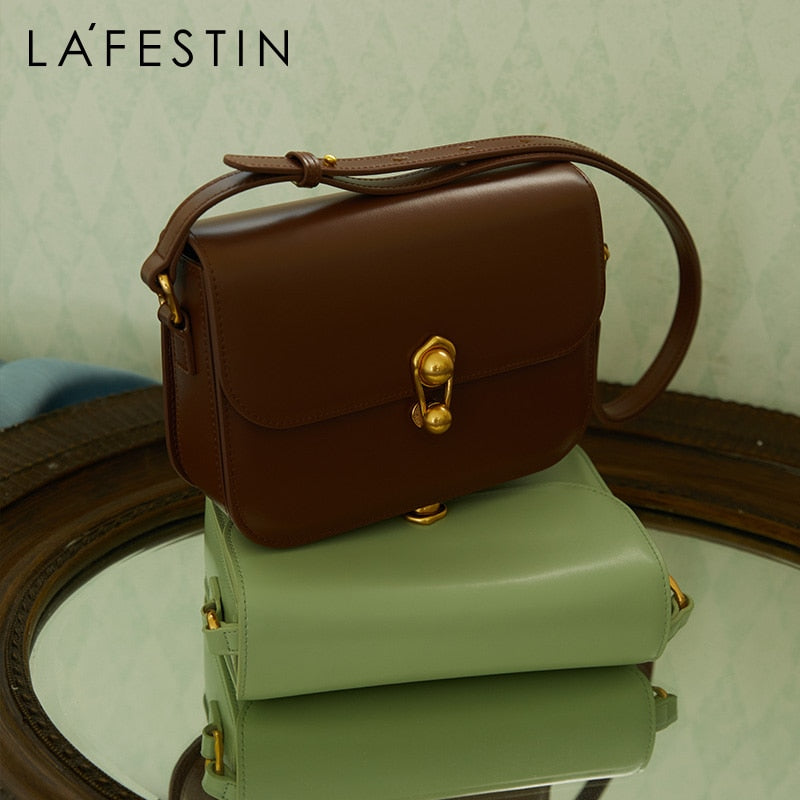 LA FESTIN Women Brand New Fashion Underarm Shoulder Cross-body Small Square Tote Bags Niche Designer Split Leather