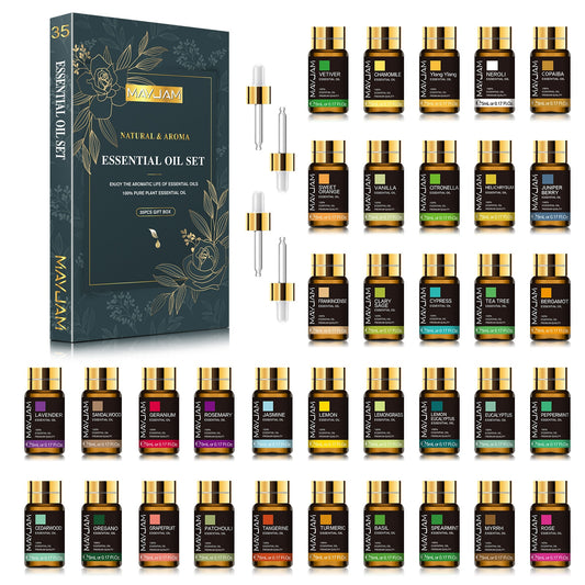 35 Bottles Essential Oils Set Lavender Eucalyptus Vanilla Oregano Aroma Oil