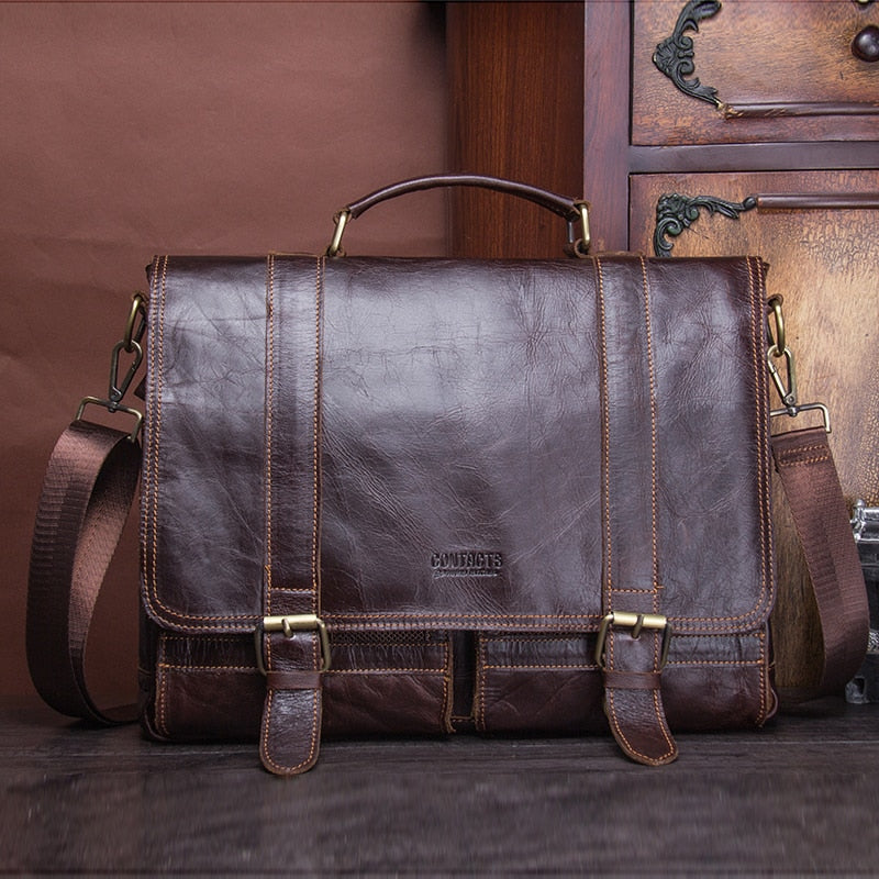Genuine Leather Business Briefcase Laptop Shoulder Bag