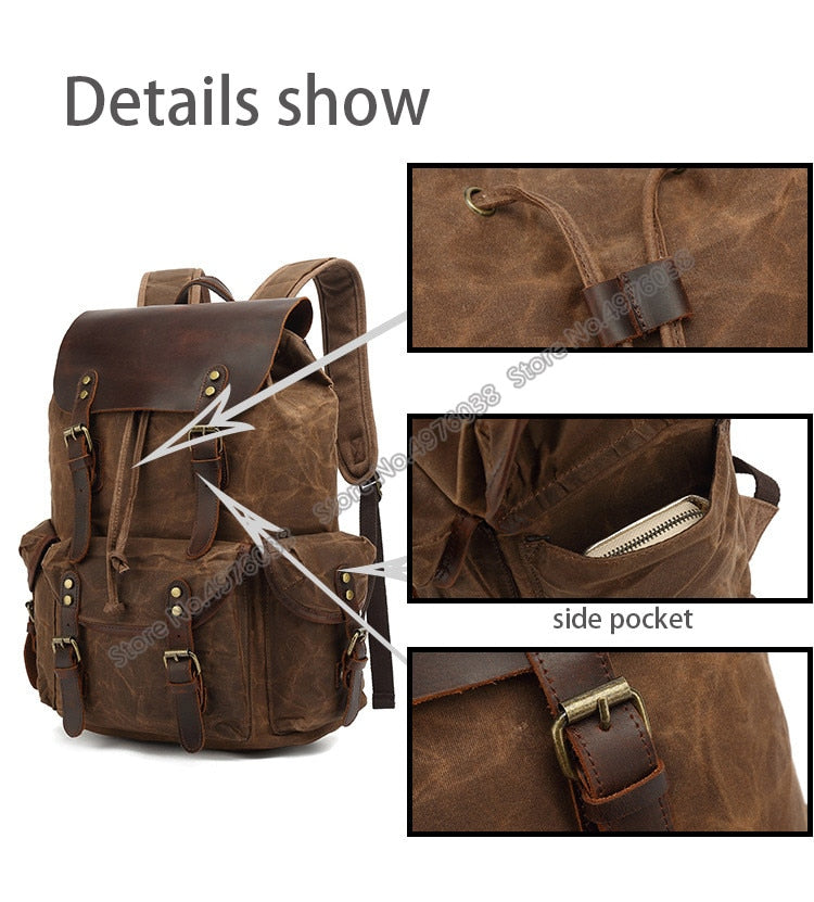 Oil Wax Canvas Vintage Waterproof Backpack