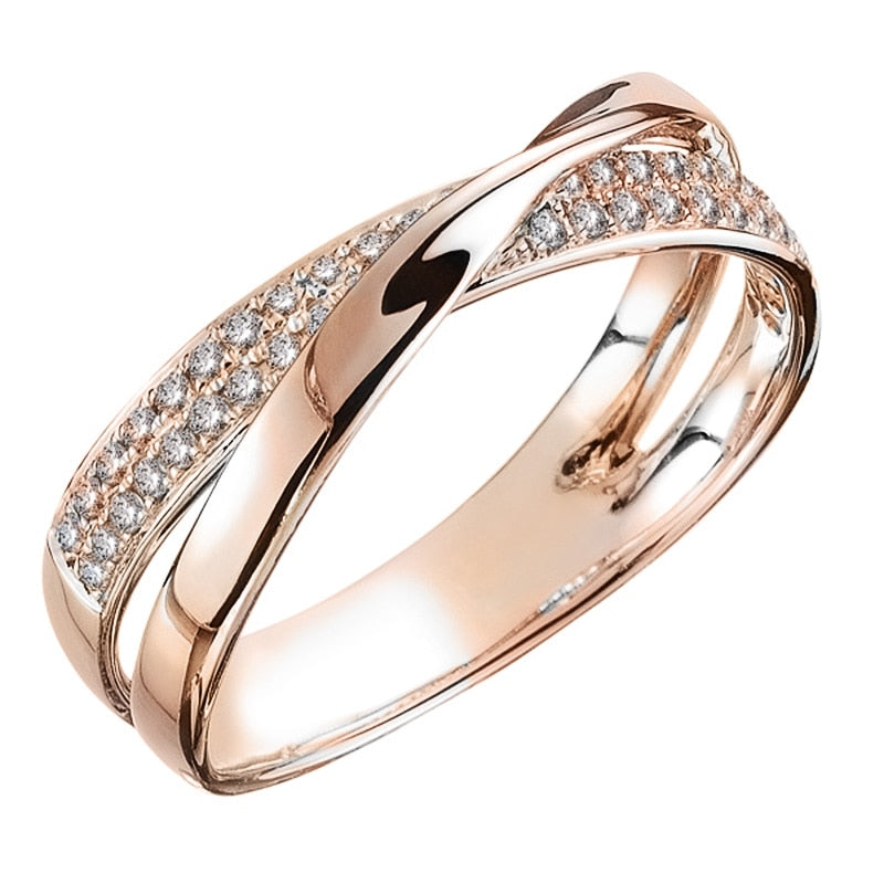 Two Tone X Shape Cross Ring for Women Wedding Trendy Jewelry