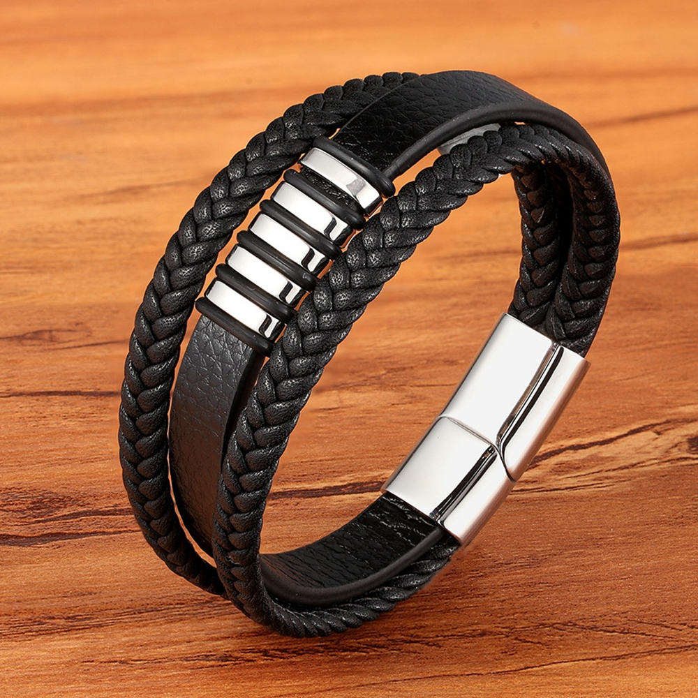 Black Punk Style Design Leather Bracelet for Men