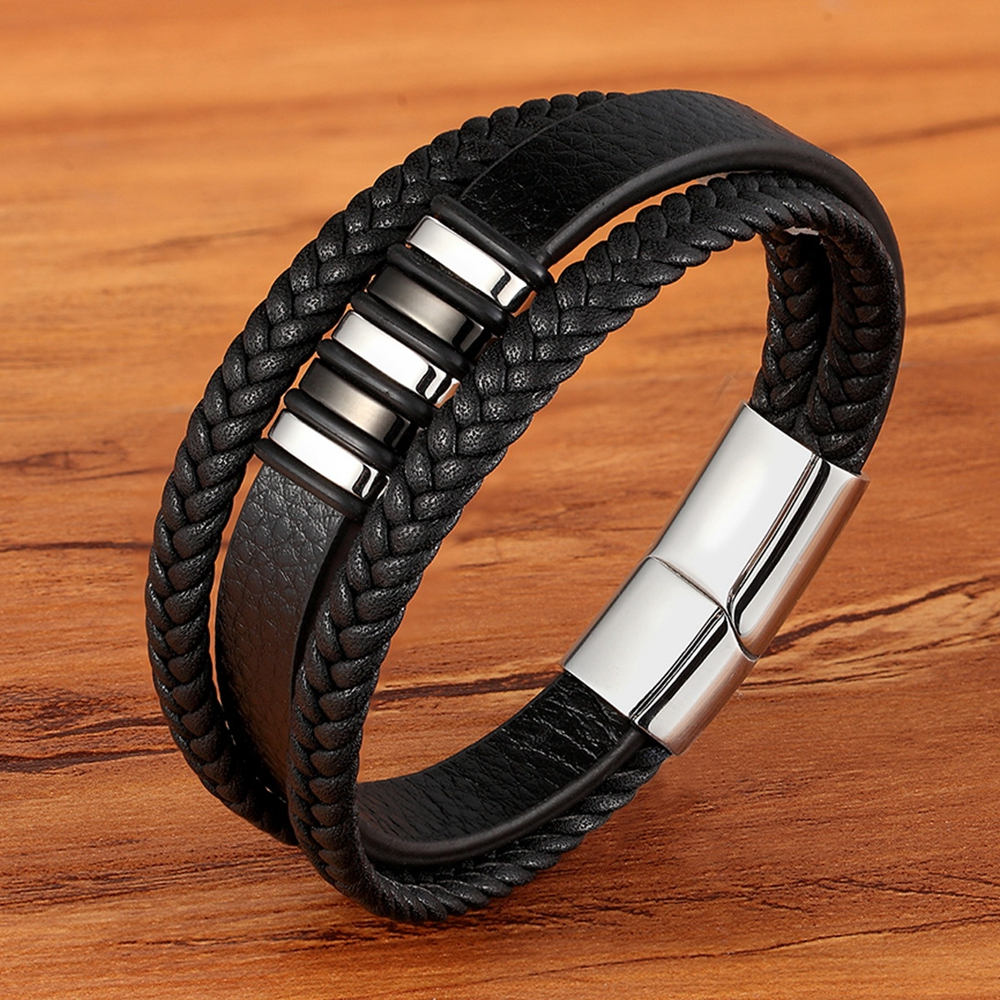 Black Punk Style Design Leather Bracelet for Men