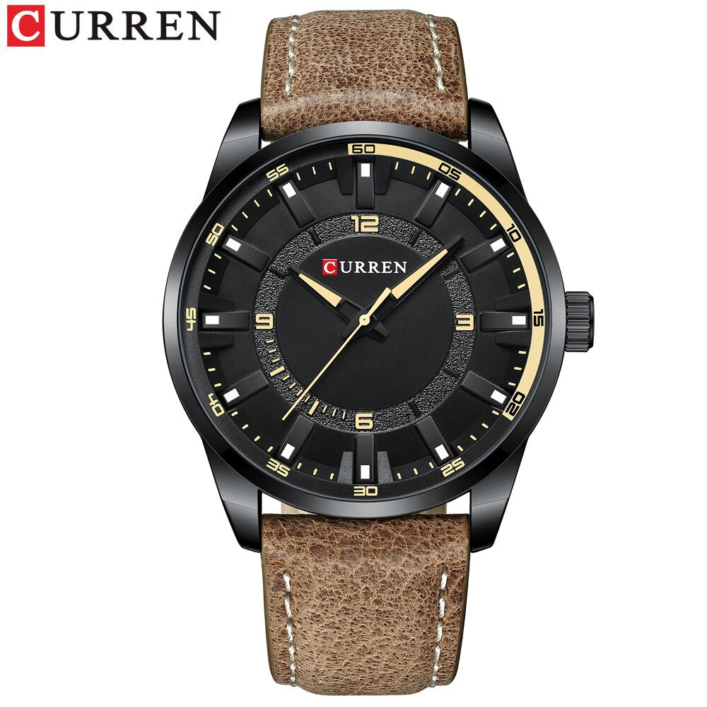 Fashion Brand Watch for Men Leather Strap Quartz Wristwatch