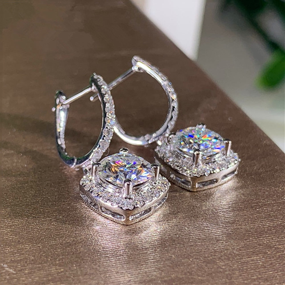 Square Shape Drop Brilliant Bridal Engagement Wedding Dangle Earrings