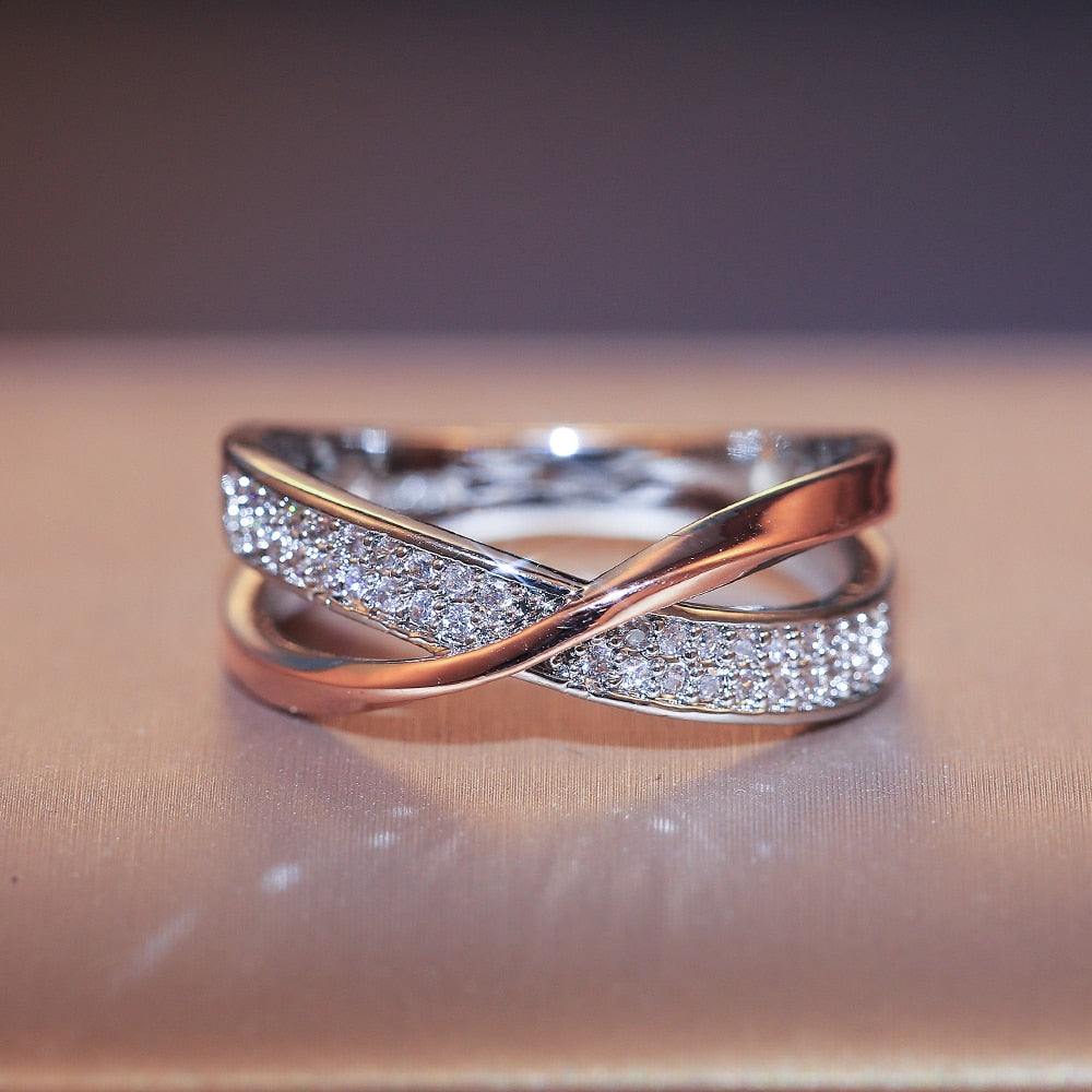 Two Tone X Shape Cross Ring for Women Wedding Trendy Jewelry