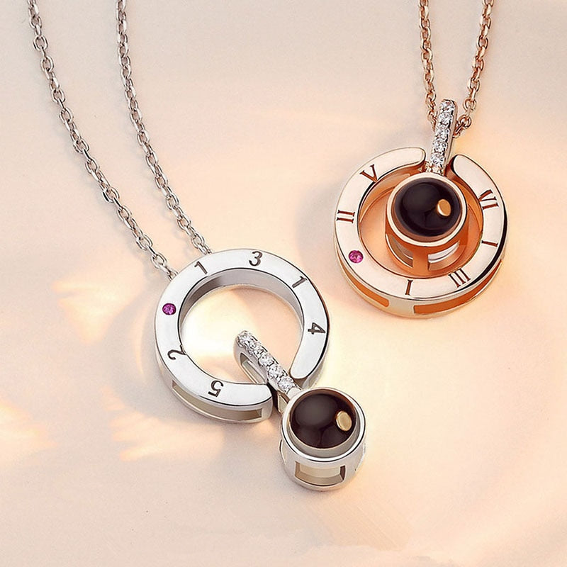 Round/Heart Pendant Necklace for Women with 100 Language "I LOVE YOU"