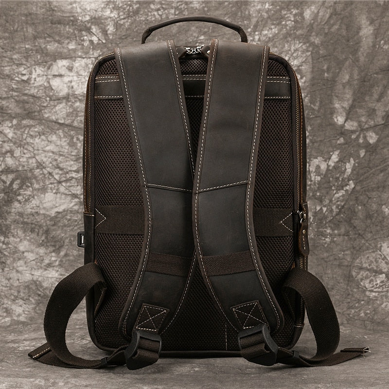 Men's Leather Backpack 15.6" Laptop Large Capacity Travel Backpack