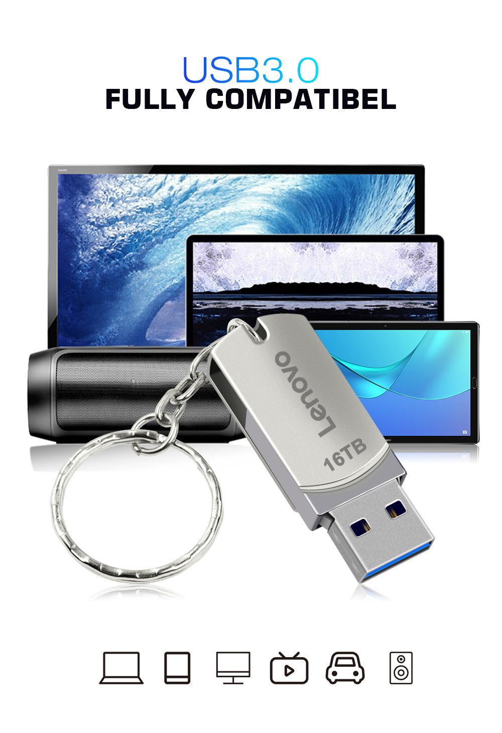 Lenovo USB 3.0 Pendrive 16TB High Speed Flash Metal Pen Drive