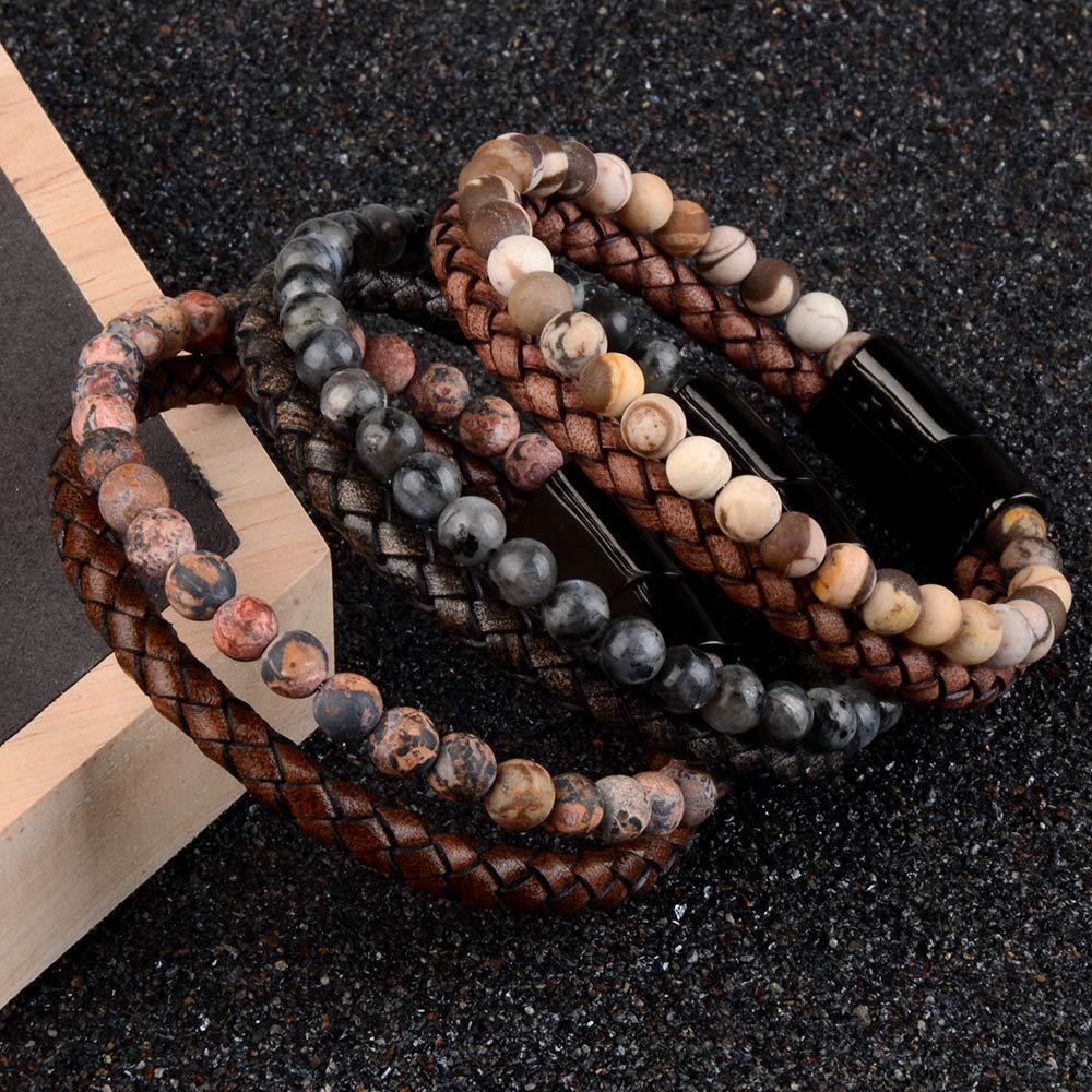 Natural Stone Bracelet Genuine Leather Tiger eye Bead Bangle Men Jewelry