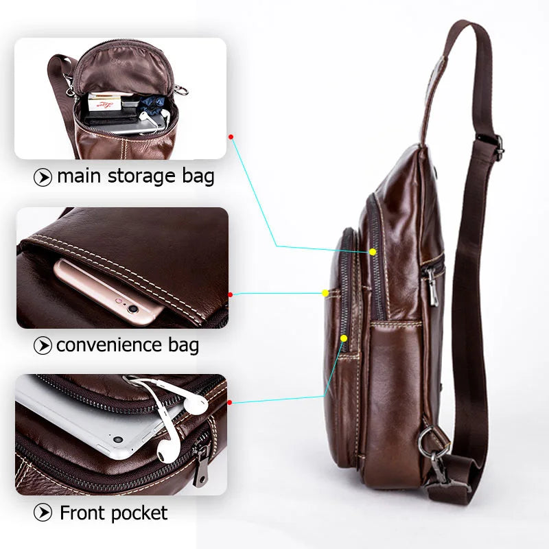 Genuine Leather Men Travel Crossbody Bag