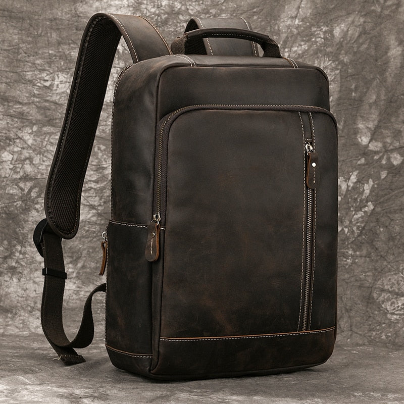 Men's Leather Backpack 15.6" Laptop Large Capacity Travel Backpack