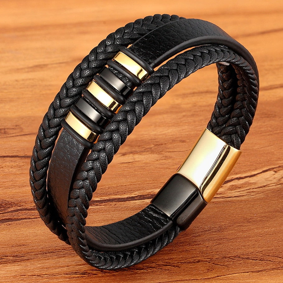 Black Punk Style Design Leather Bracelet for Men
