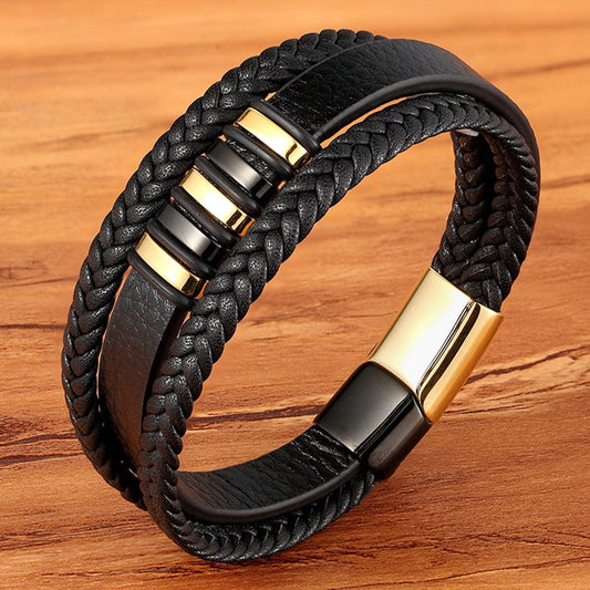 Black Punk Style Design Leather Bracelet for Men