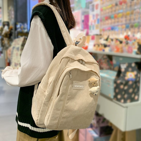 Stripe Cute Corduroy School Bag