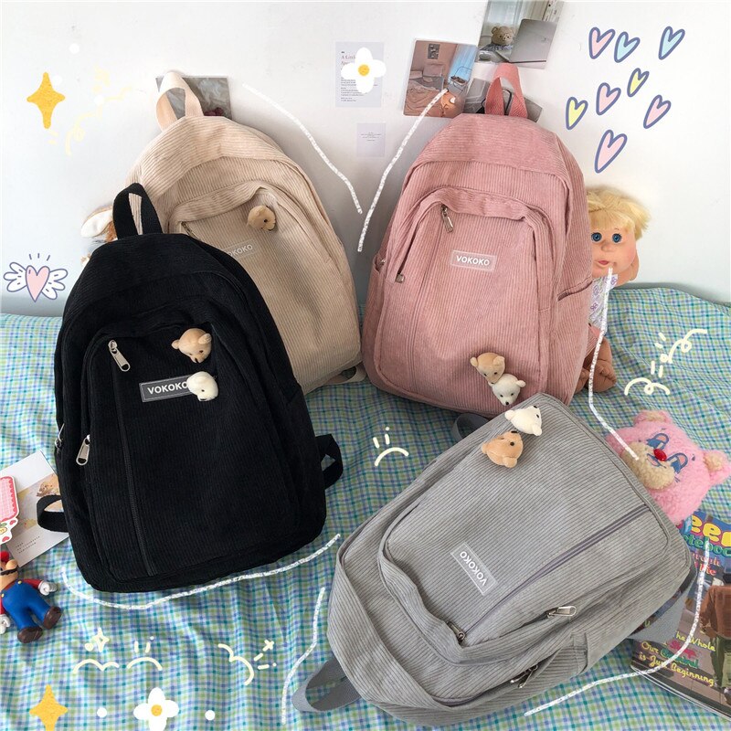 Stripe Cute Corduroy School Bag