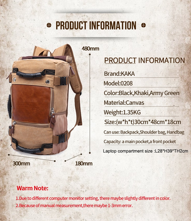 40L Vintage Canvas Travel Backpack