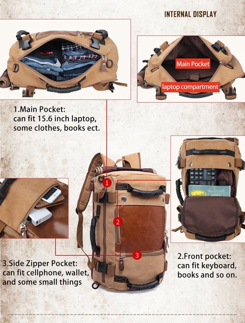 40L Vintage Canvas Travel Backpack