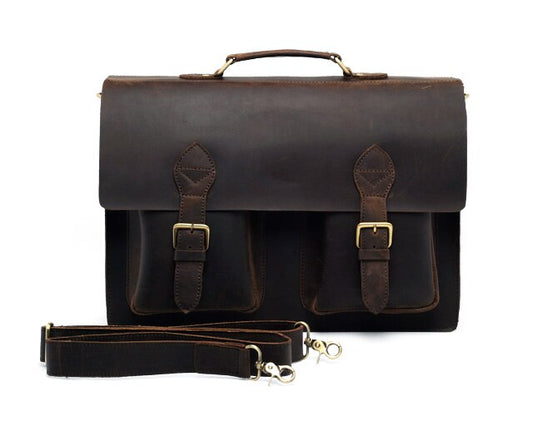 Genuine Leather Vintage Briefcase Crossbody Bag